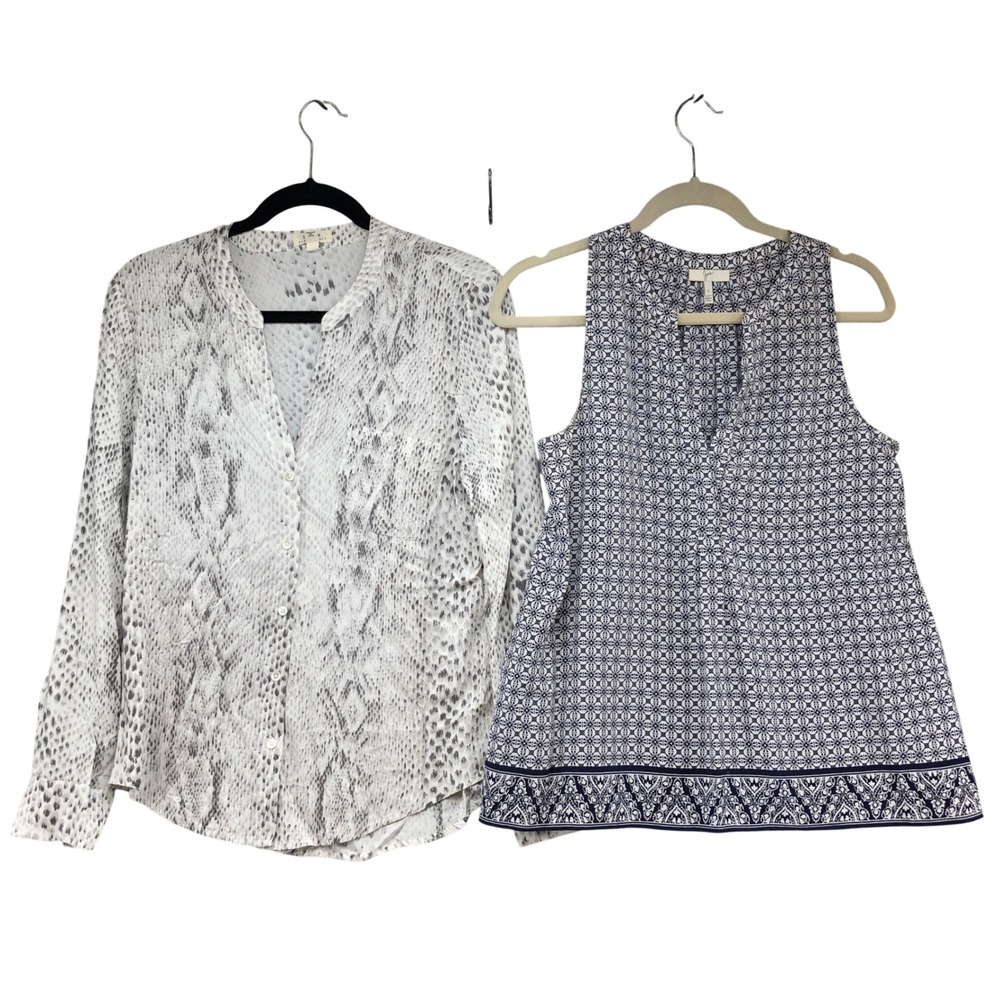 Joie Blouse Lot Women Small Blue Geometric Sleeveless‎ & Snakeskin Long Sleeve